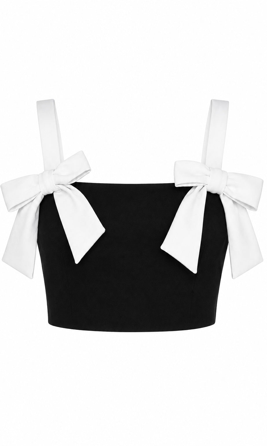 Black Crop Top with White Bow Straps