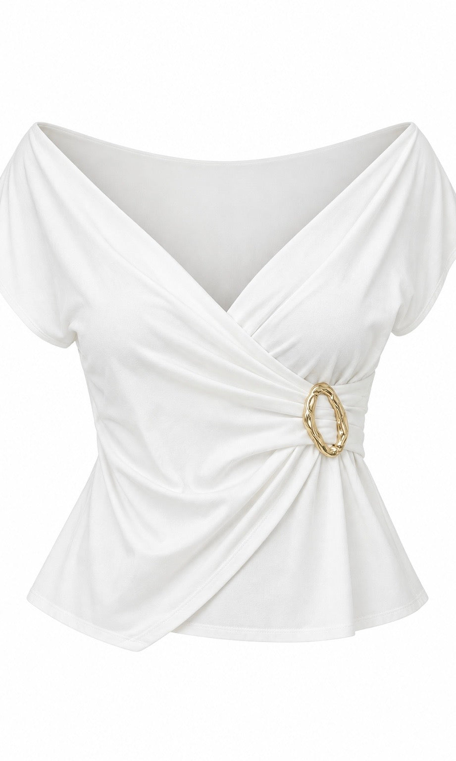 Wrap Top with Gold Buckle Waist Detail