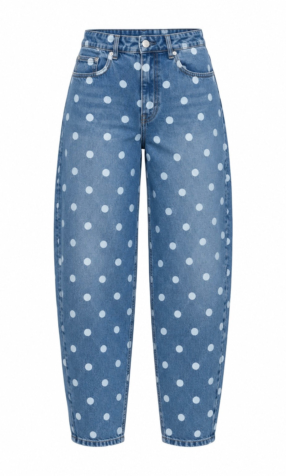Blue Polka Dot Straight-Leg Jeans