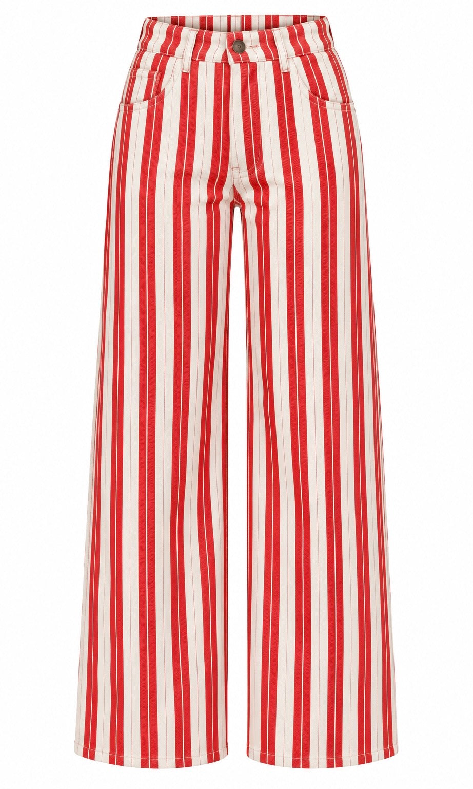 Red & White Striped Wide-Leg Jeans