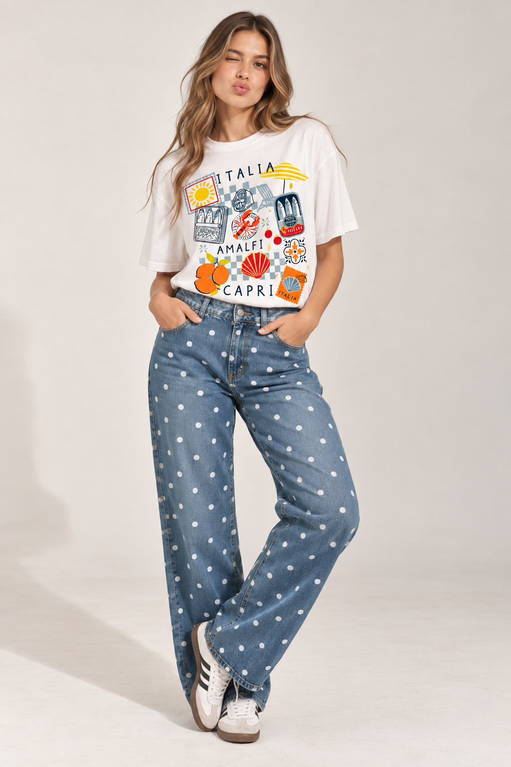 White T-Shirt with Italy Graphic
