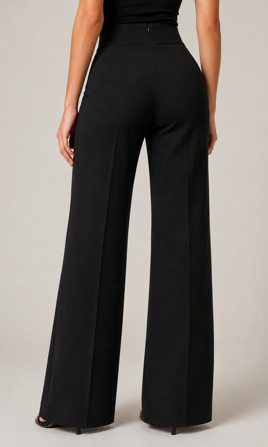 Avery Black Wide-Leg Pants with Rhinestone Buckle