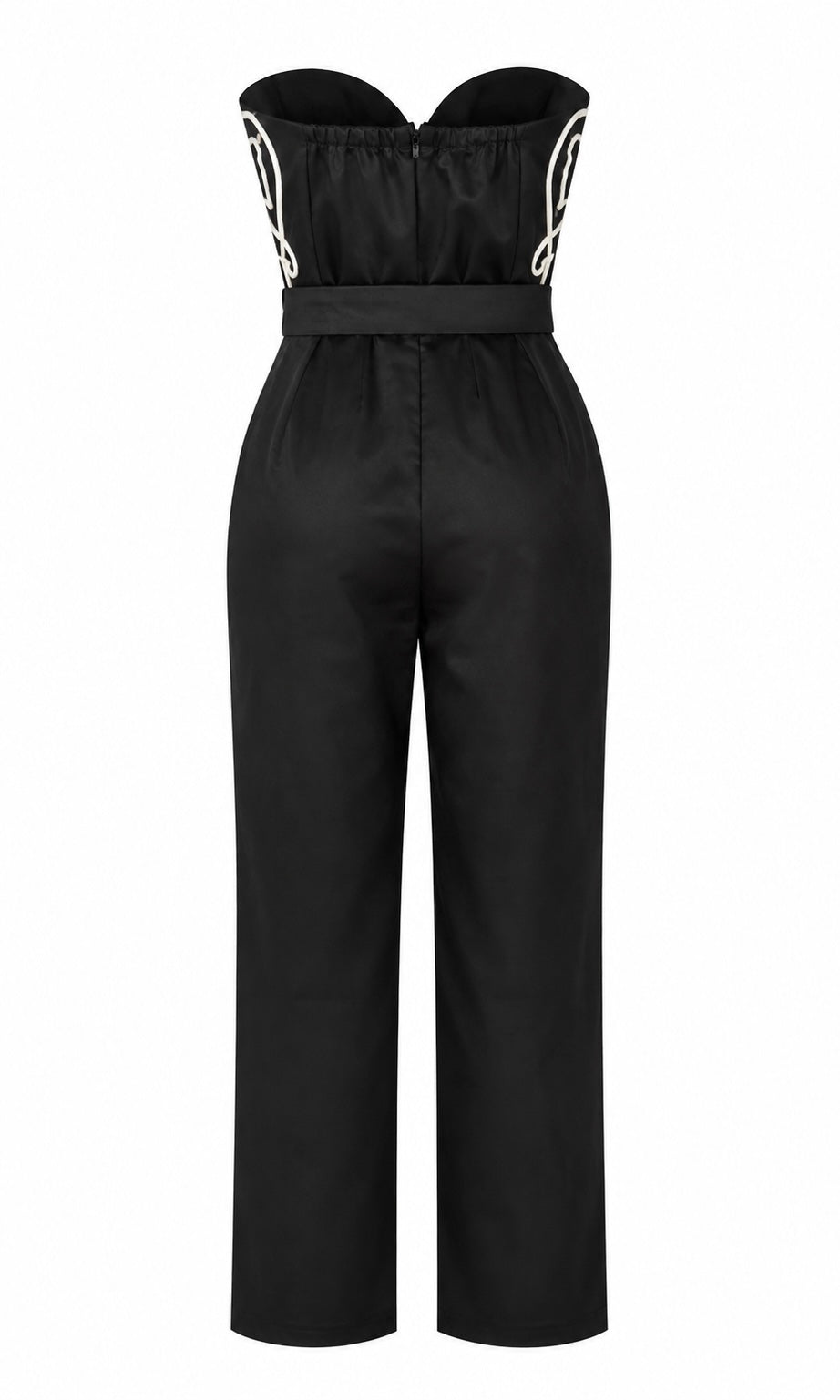 Black Strapless Wide-Leg Jumpsuit with Contrast Detail