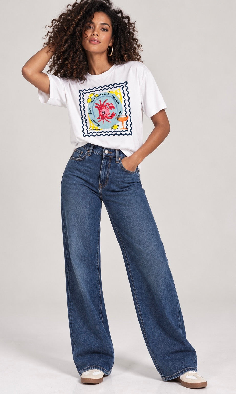 White T-Shirt with Travel Graphic