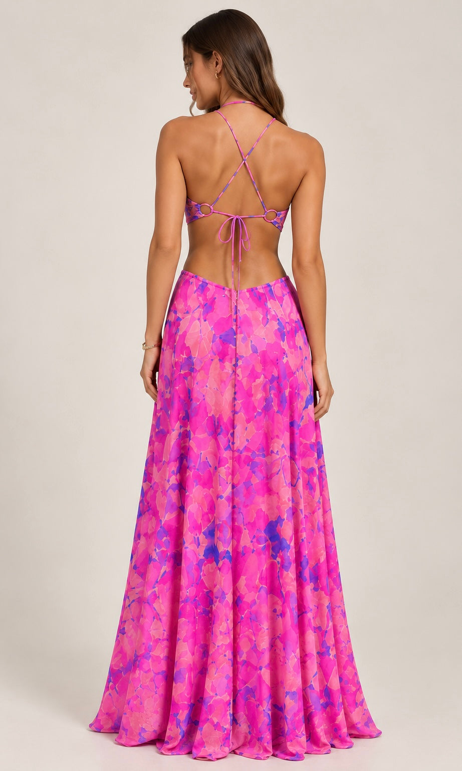 Printed Halter Maxi Dress with Cut-Out