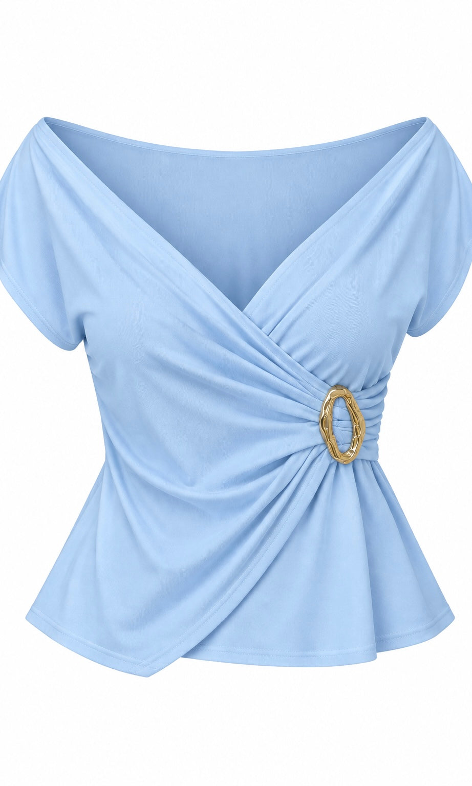 Wrap Top with Gold Buckle Waist Detail