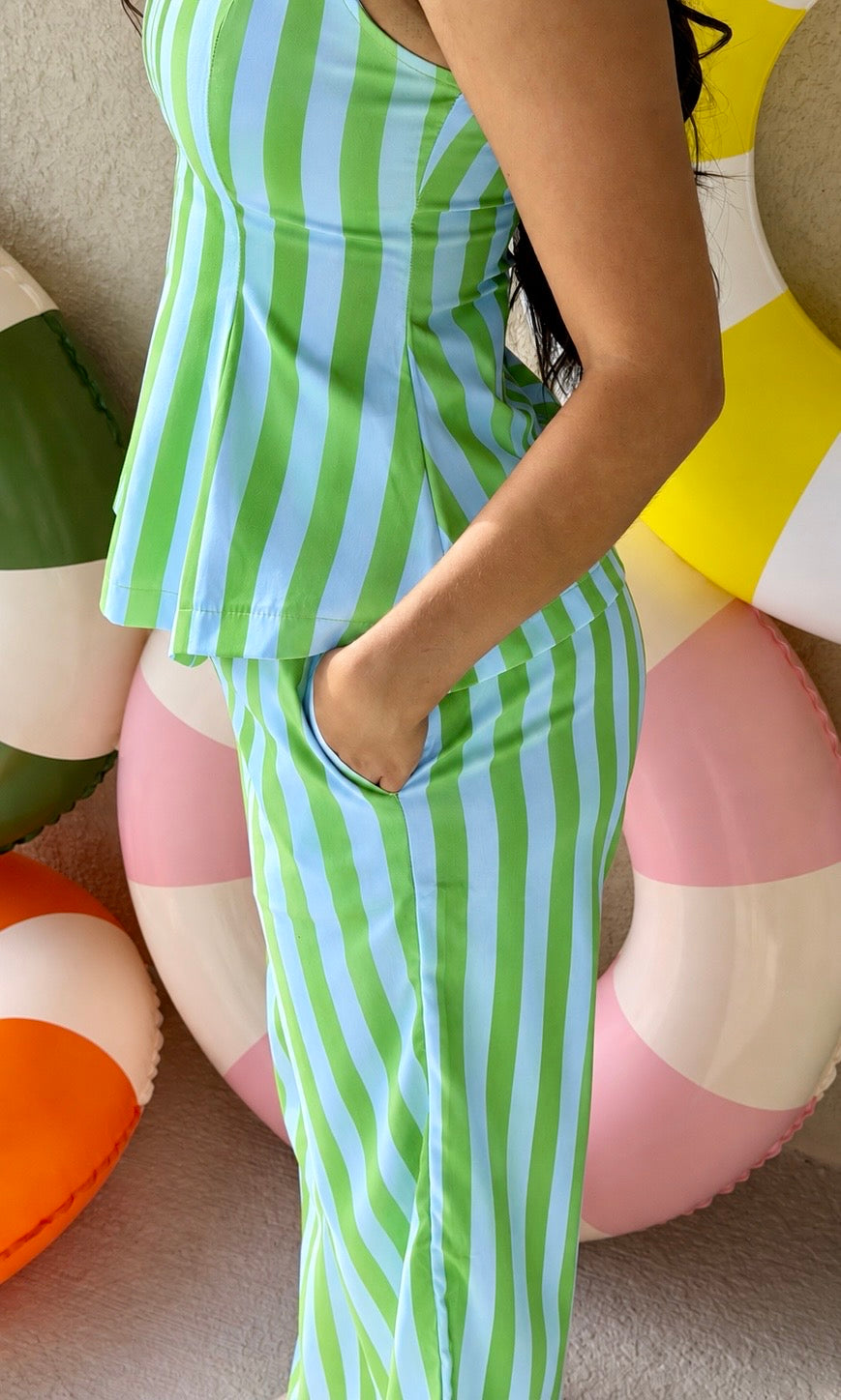 Striped Blouse and Wide-Leg Palazzo Pants Set
