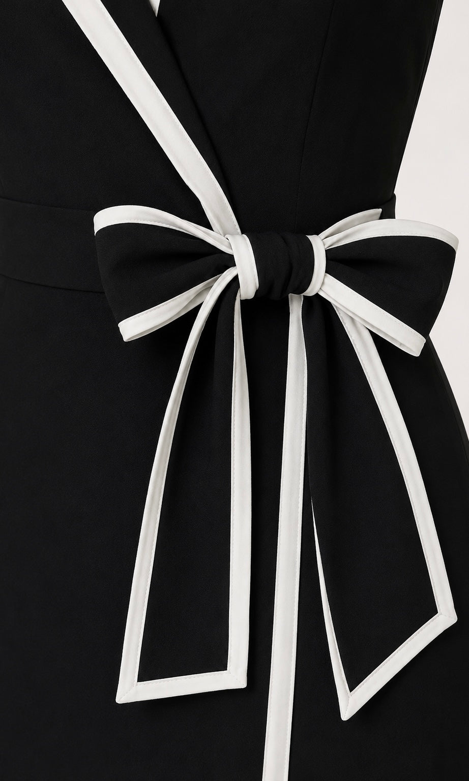 Black Midi Dress with Contrast Trim & Waist Bow