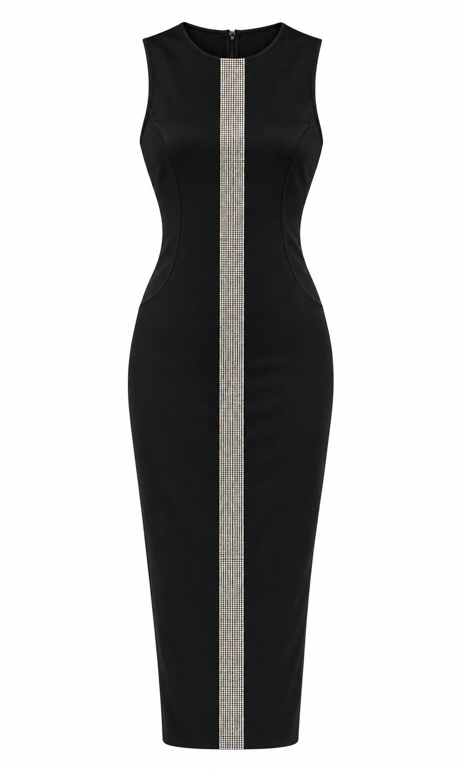 Black Sleeveless Midi Dress with Rhinestone Detail