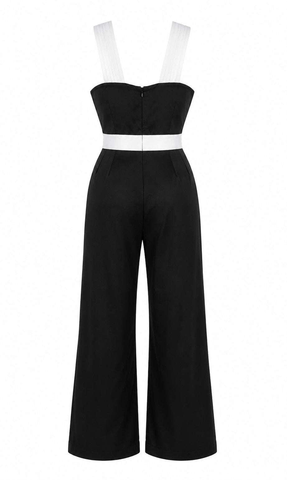 Black & White Wide-Leg Jumpsuit with Pleated Straps