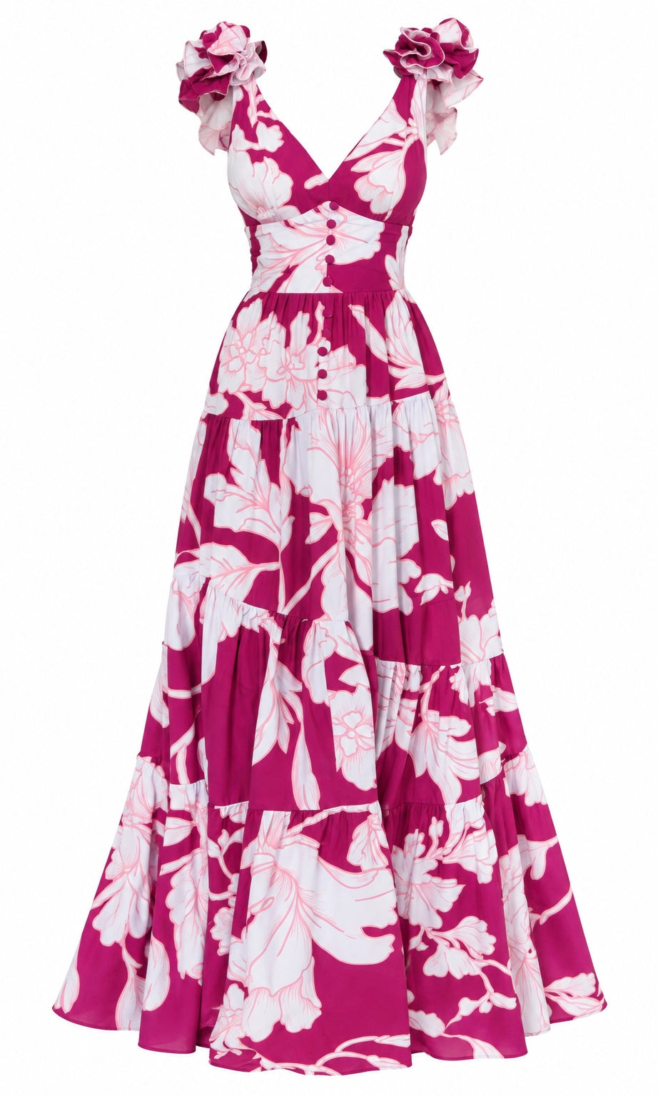 Long Floral Dress with Ruffle Straps