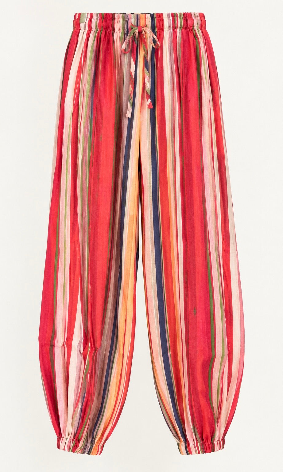 Multicolor Striped Wide-Leg Pants with Drawstring Waist