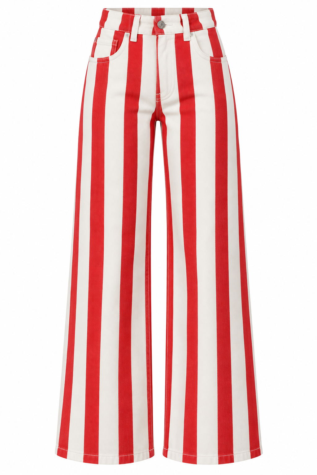 Brick Red & White Striped Wide-Leg Jeans