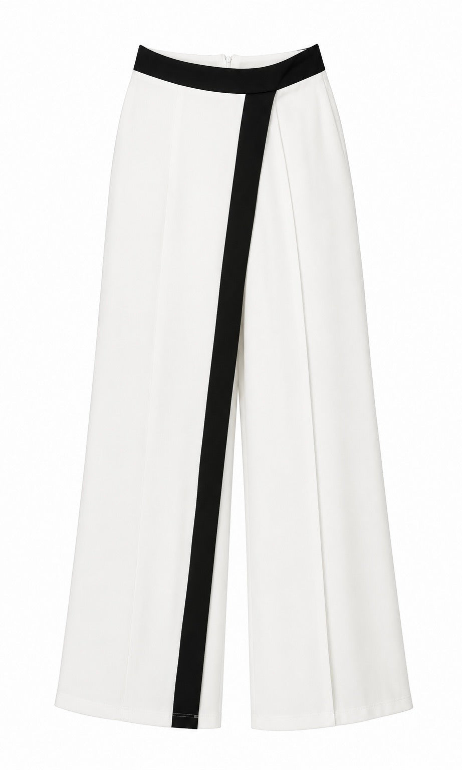 White Wide-Leg Pants with Black Contrast Detail