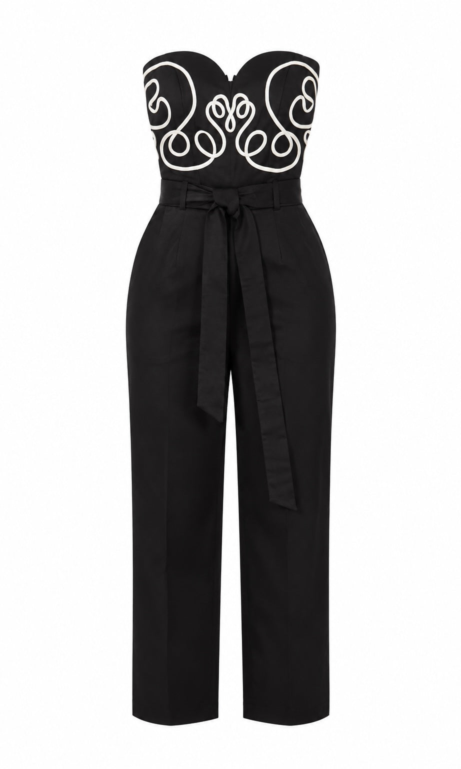 Black Strapless Wide-Leg Jumpsuit with Contrast Detail