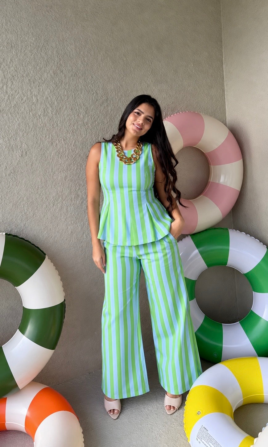 Striped Blouse and Wide-Leg Palazzo Pants Set