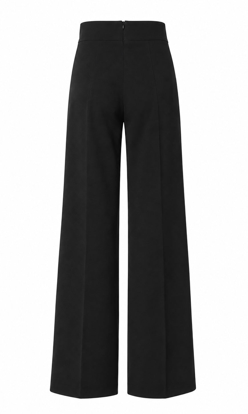 Avery Black Wide-Leg Pants with Rhinestone Buckle