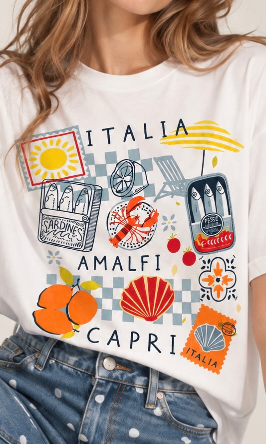 White T-Shirt with Italy Graphic