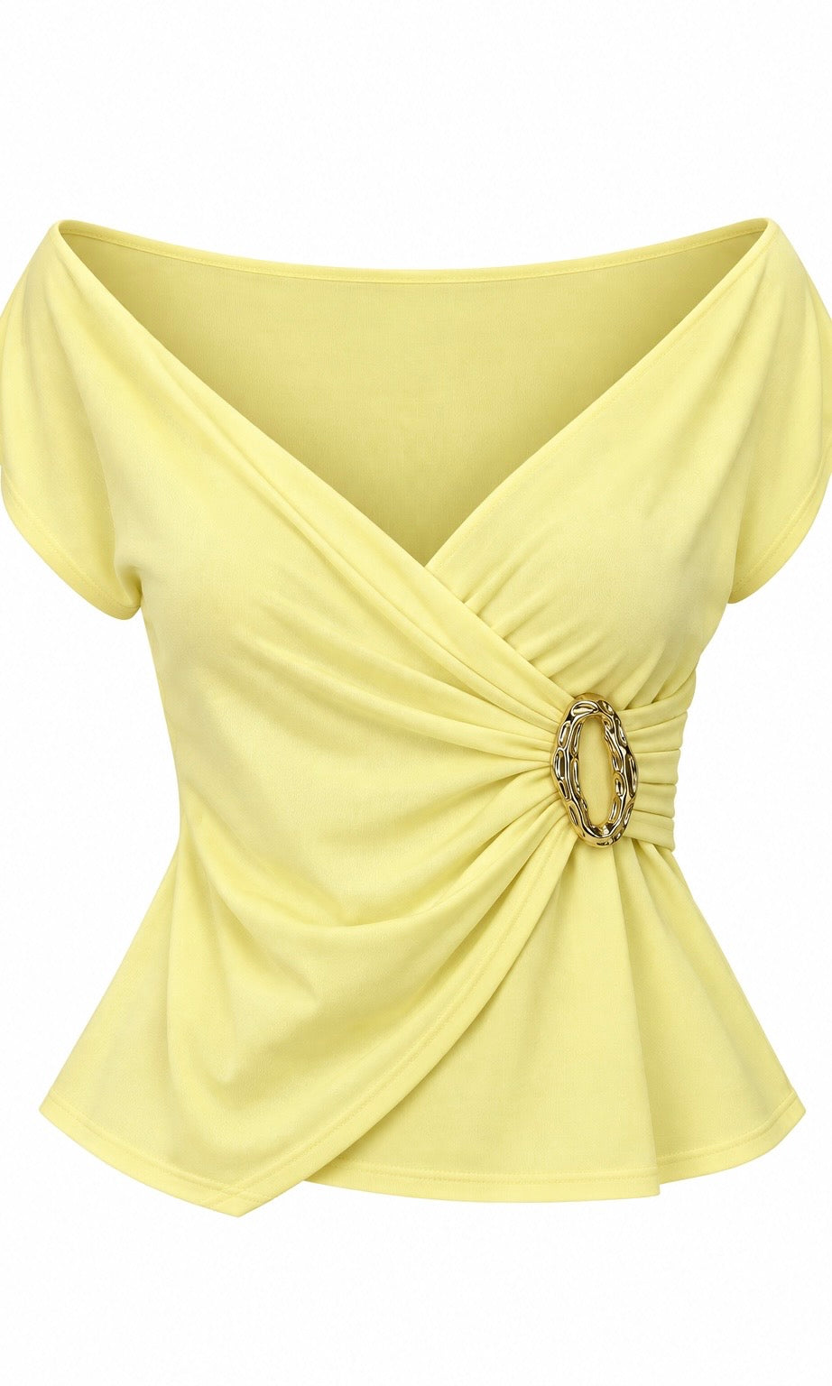 Wrap Top with Gold Buckle Waist Detail