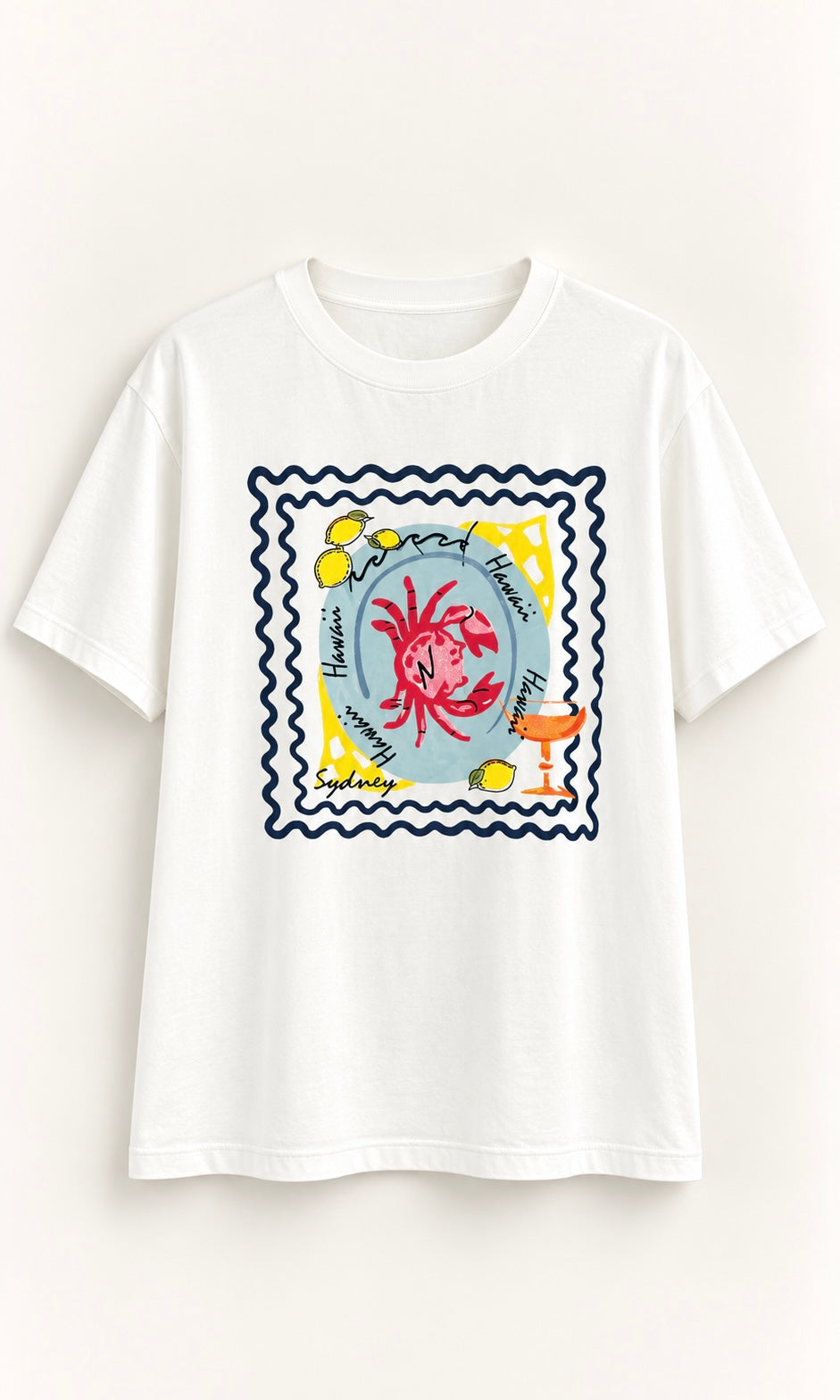 White T-Shirt with Travel Graphic