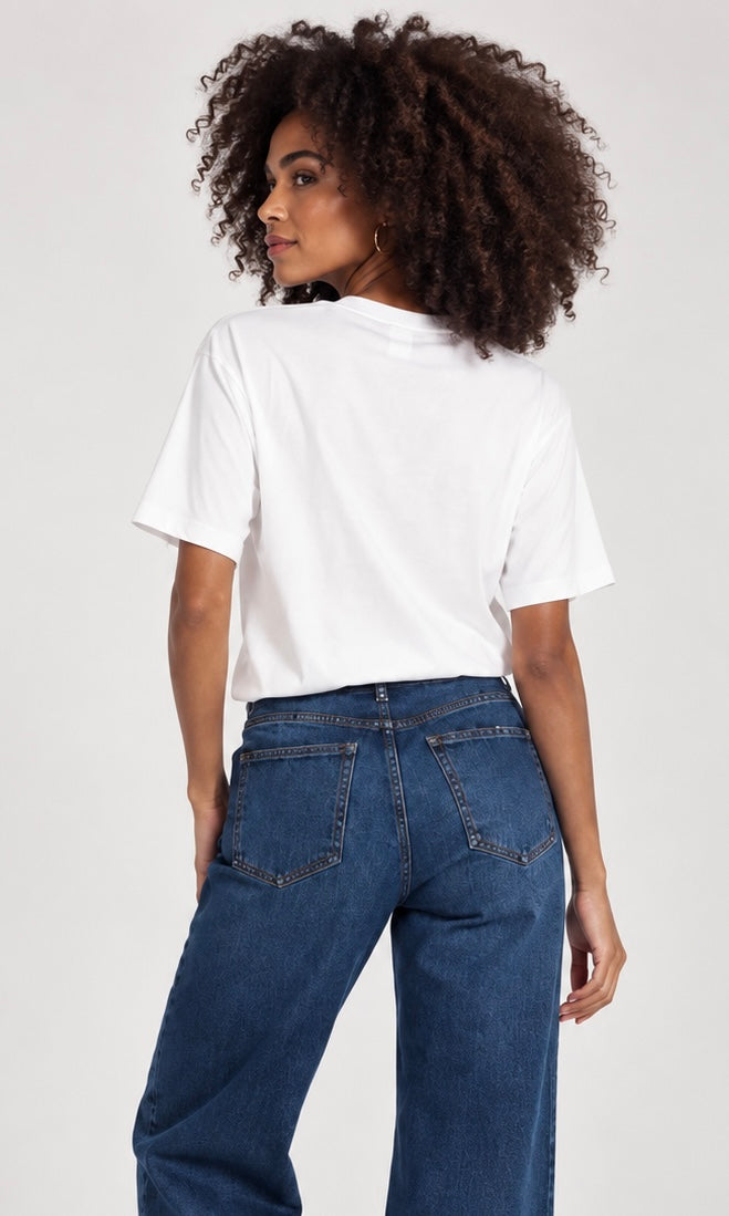 White T-Shirt with Beach Graphic