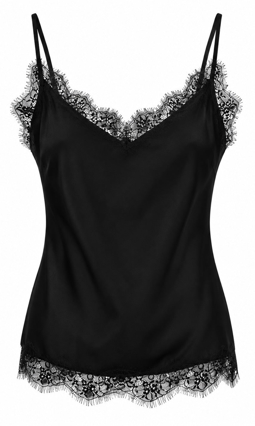 Satin Cami Top with Lace Trim