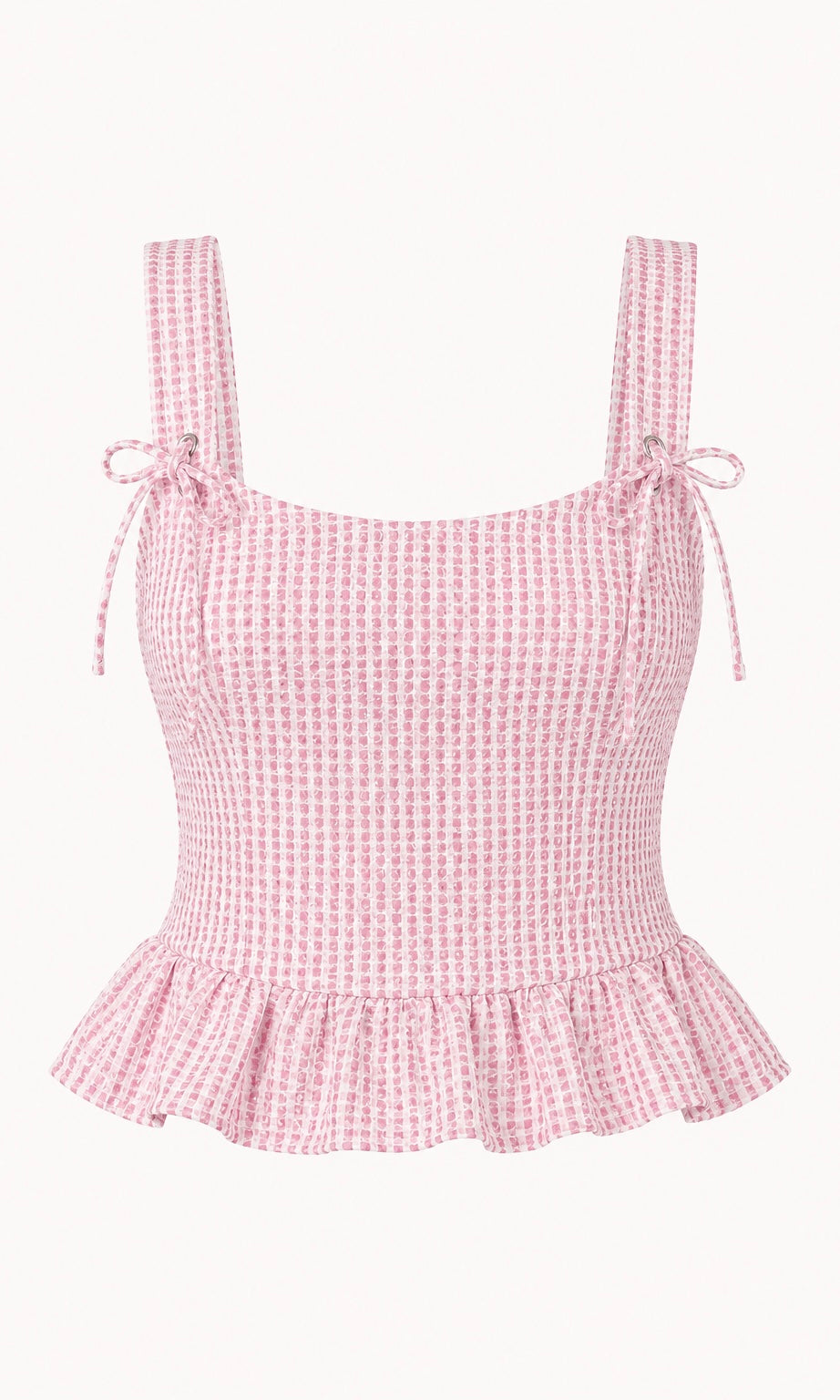 Gingham Peplum Top with Tie Straps