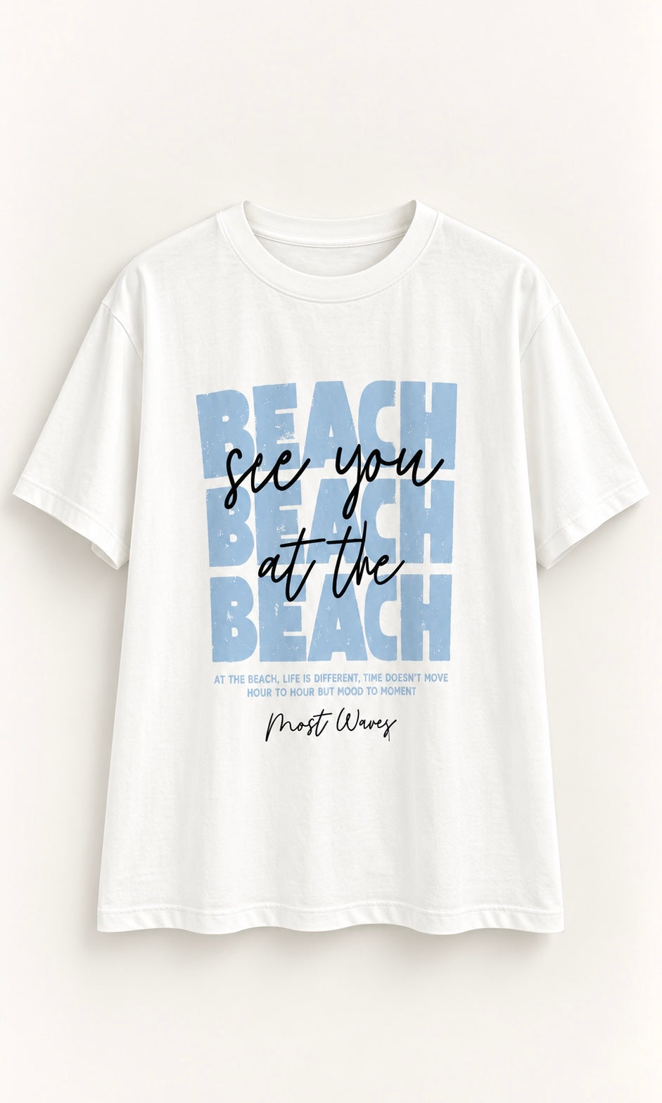 White T-Shirt with Beach Graphic