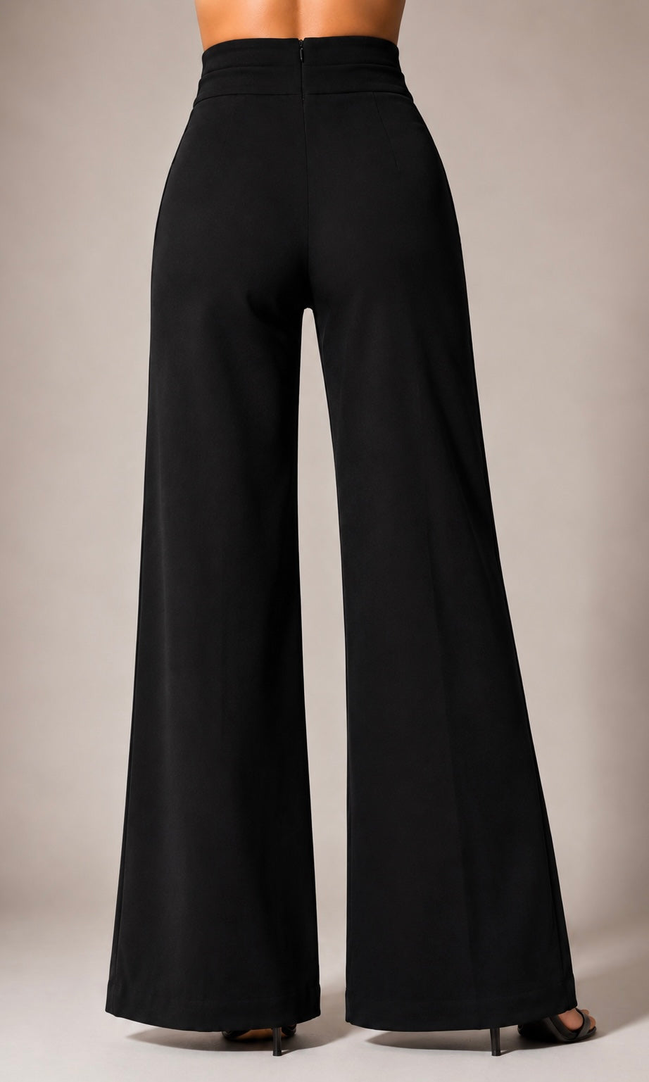 Avery Black Wide-Leg Pants with Gold Buckle