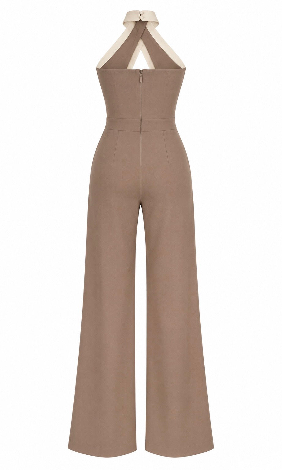 Taupe Halter Jumpsuit with Contrast Trim