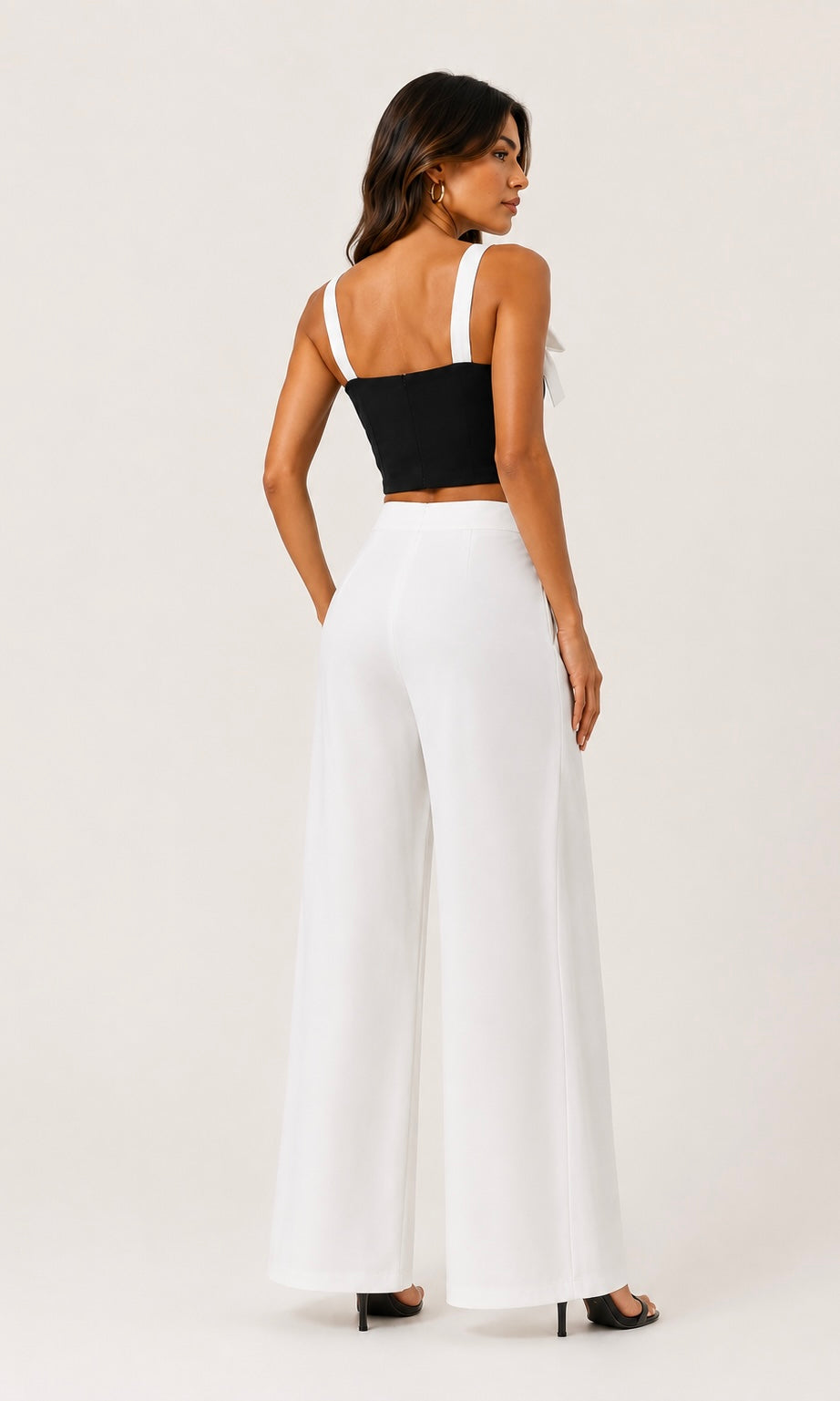 White Wide-Leg Pants with Black Contrast Detail