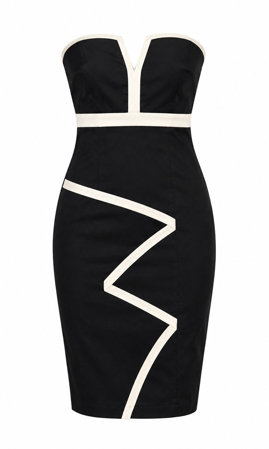 Black & White Contrast Trim Midi Dress