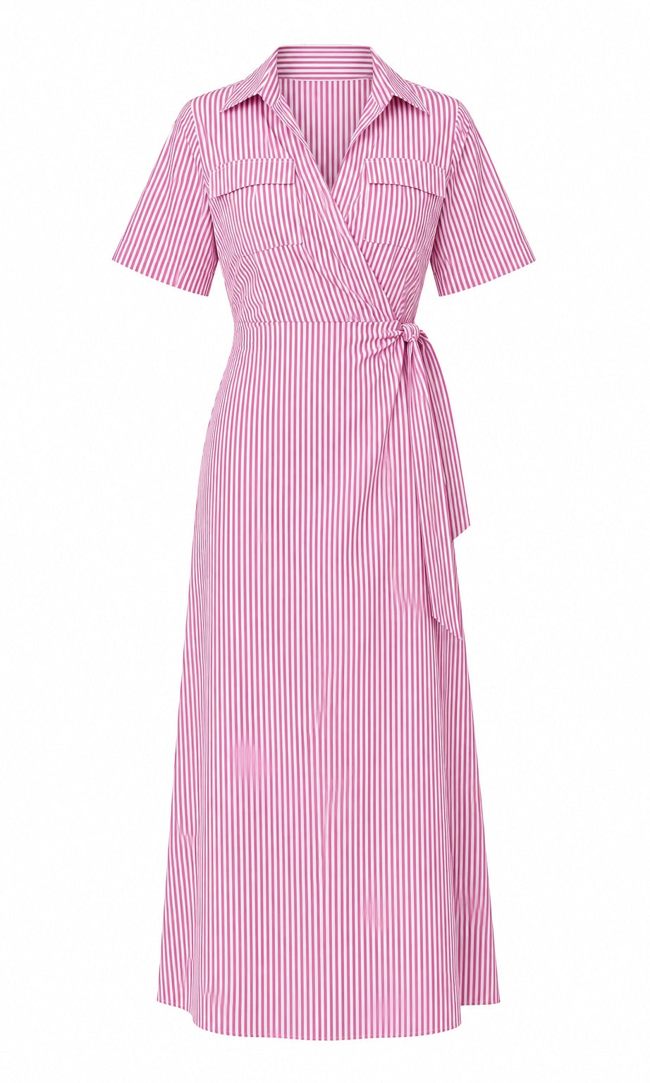 Red & White Striped Wrap Midi Dress
