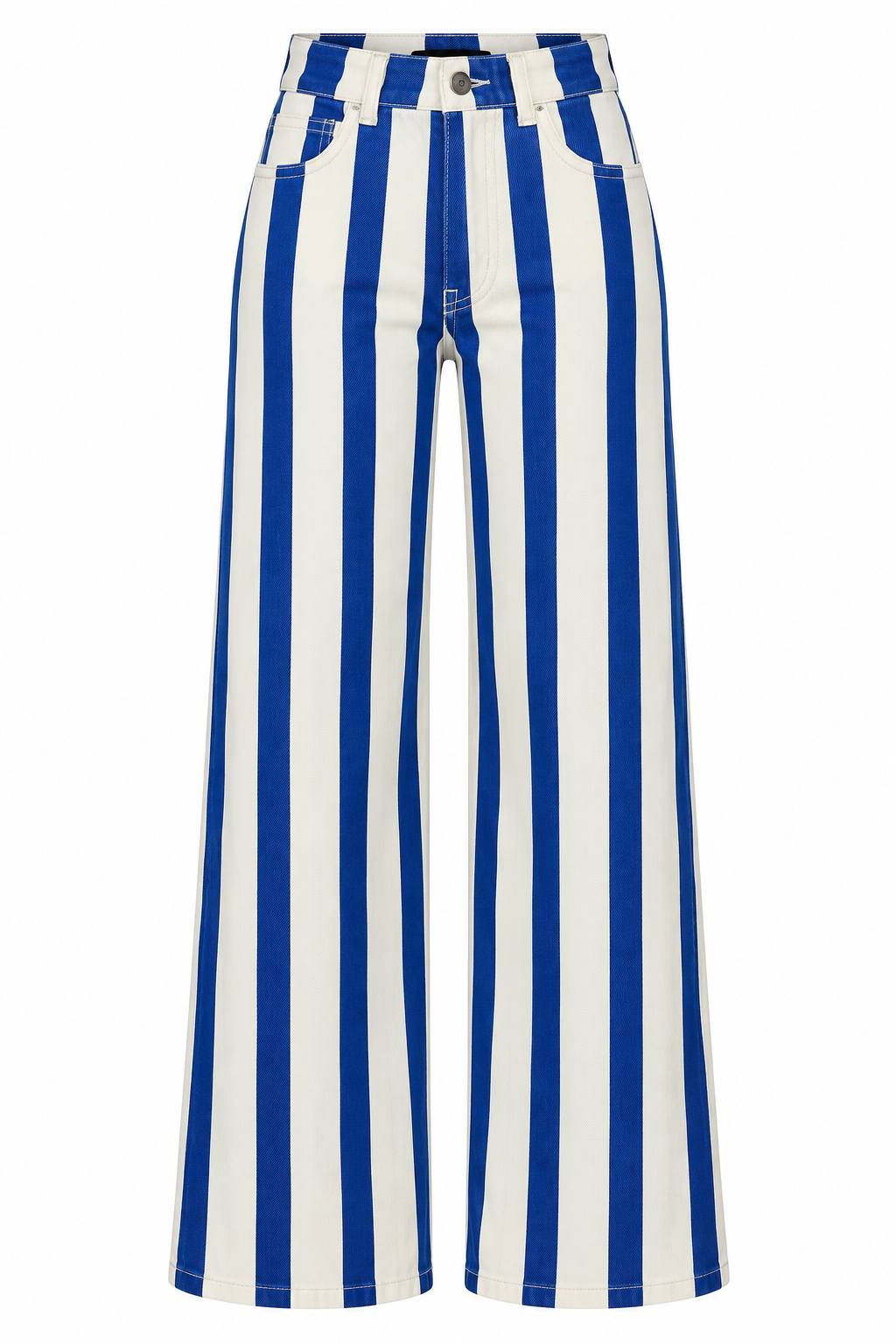 Blue & White Striped Wide-Leg Jeans