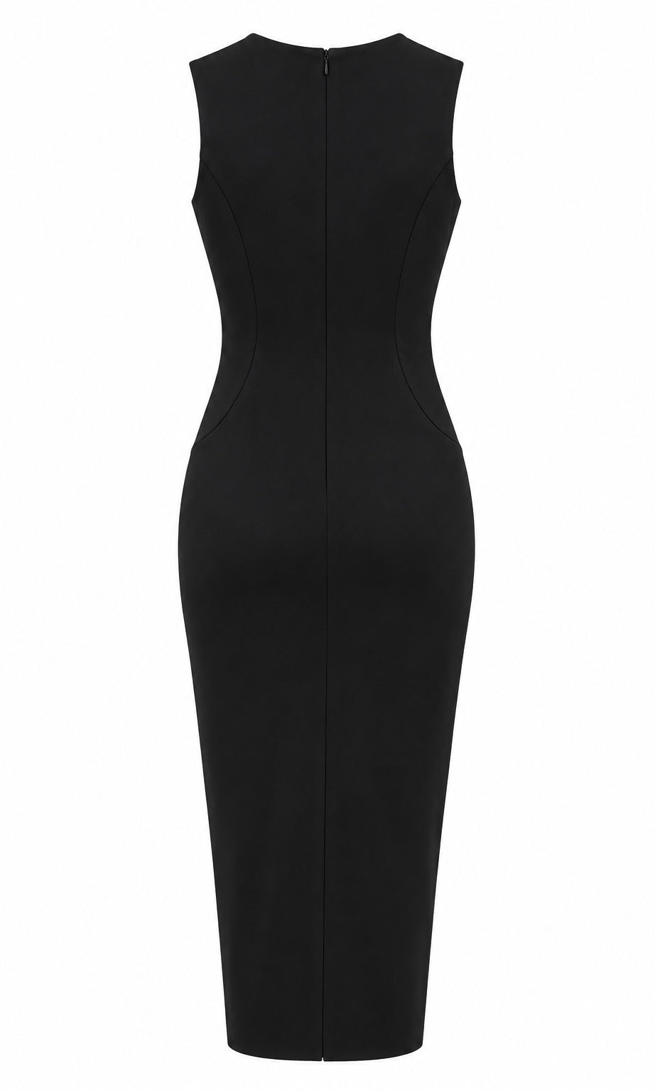 Black Sleeveless Midi Dress with Rhinestone Detail