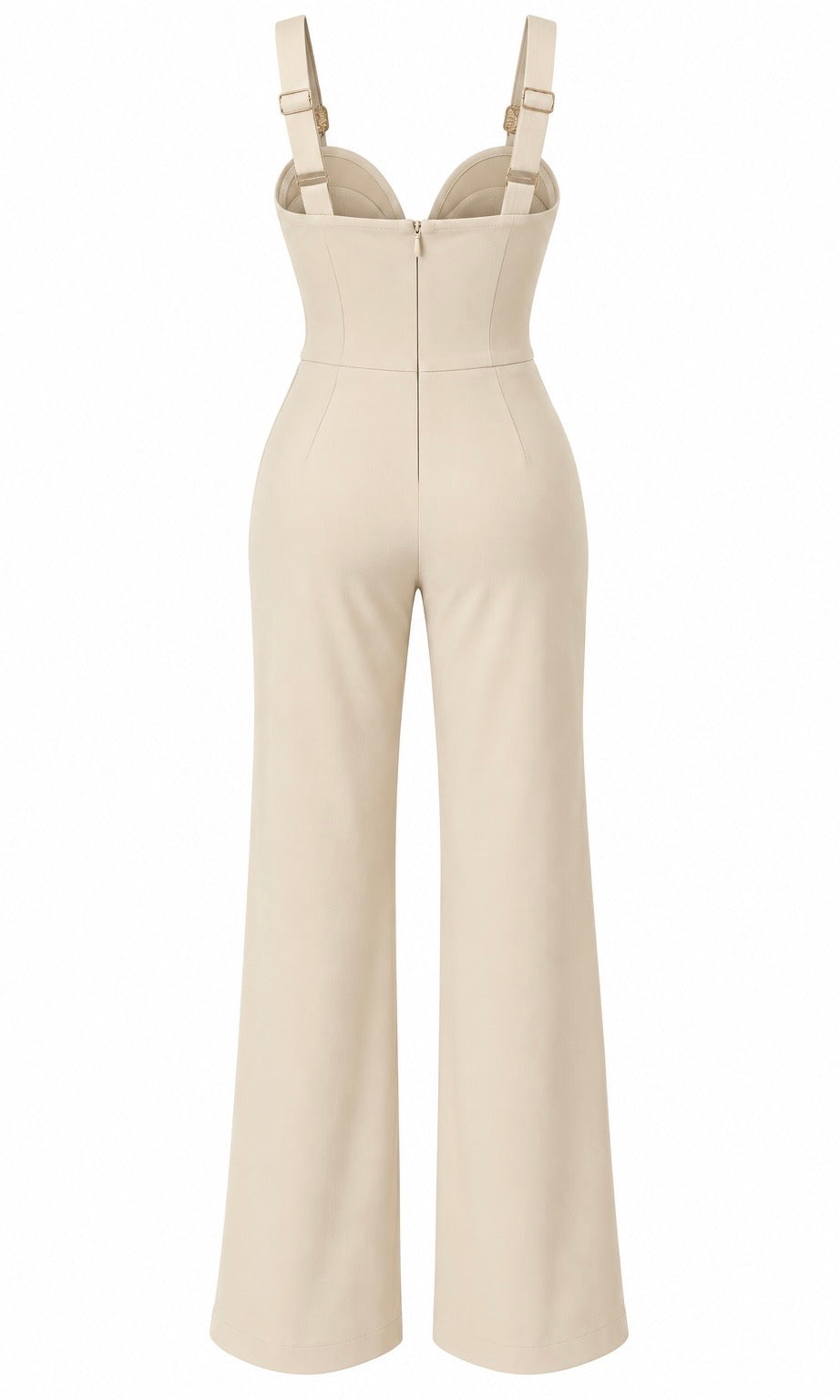 Cream Wide-Leg Jumpsuit with Gold Buckle