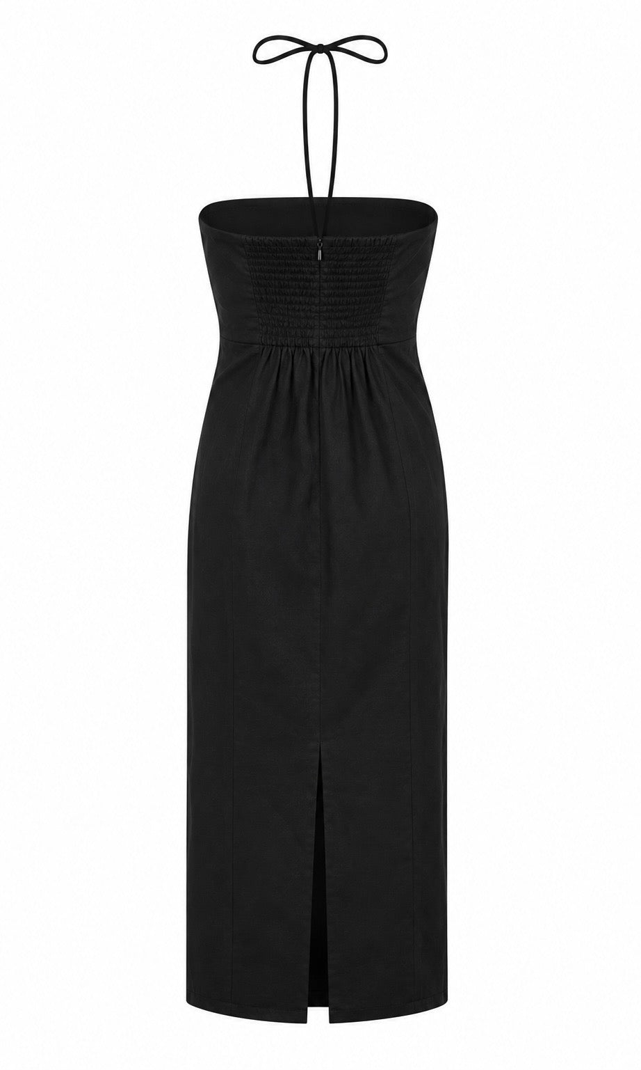 Black Halter Midi Dress with White Graphic Detail