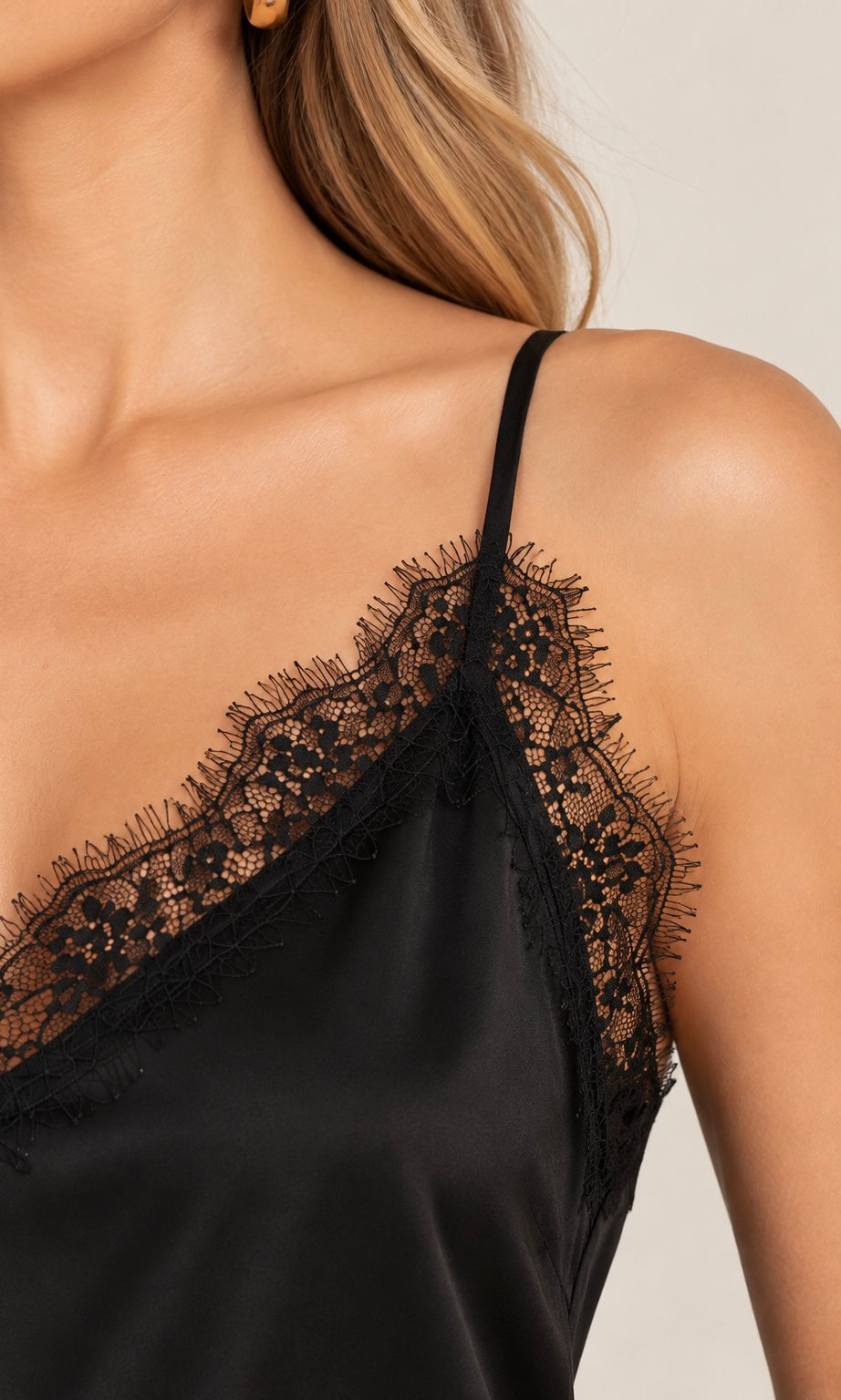 Satin Cami Top with Lace Trim