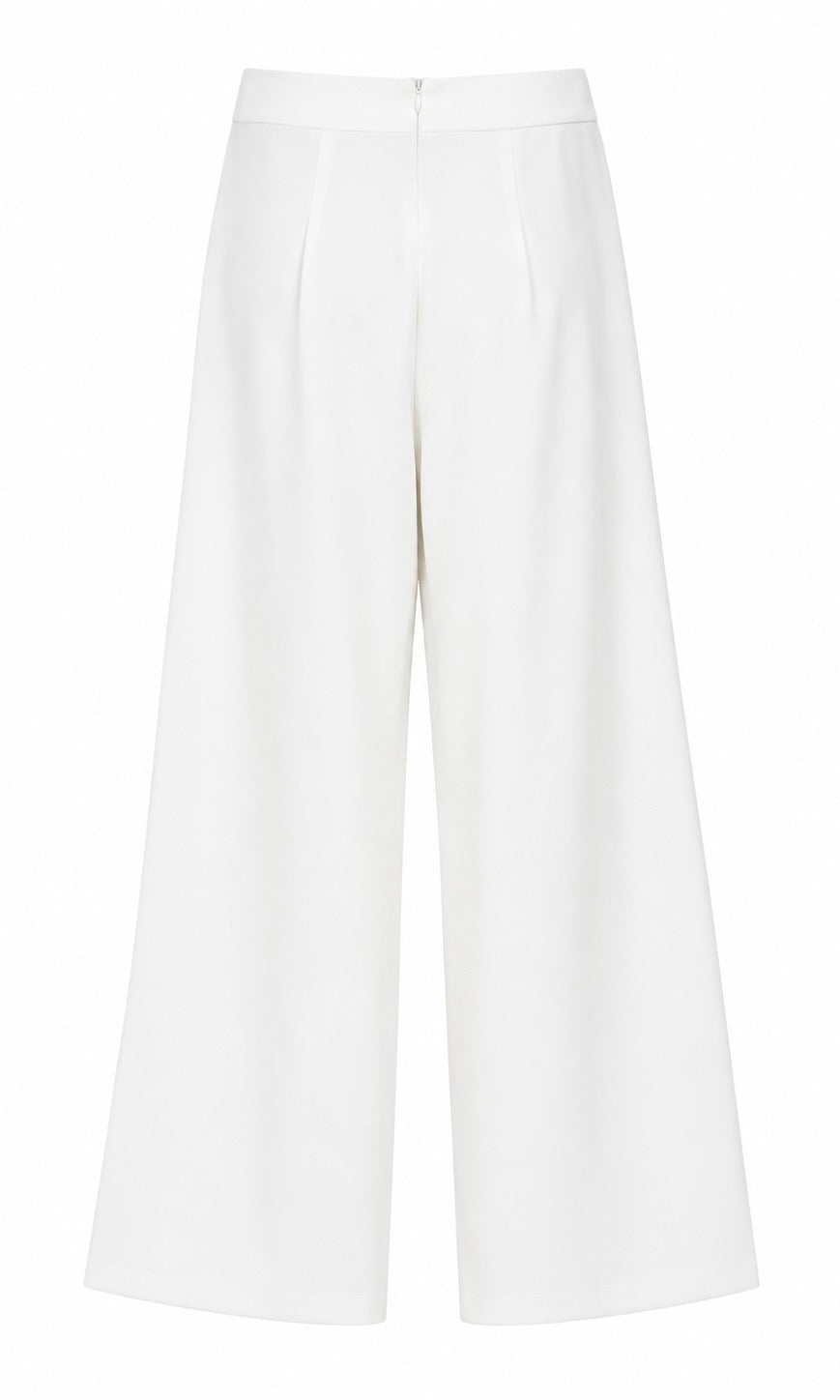White Wide-Leg Pants with Black Contrast Detail