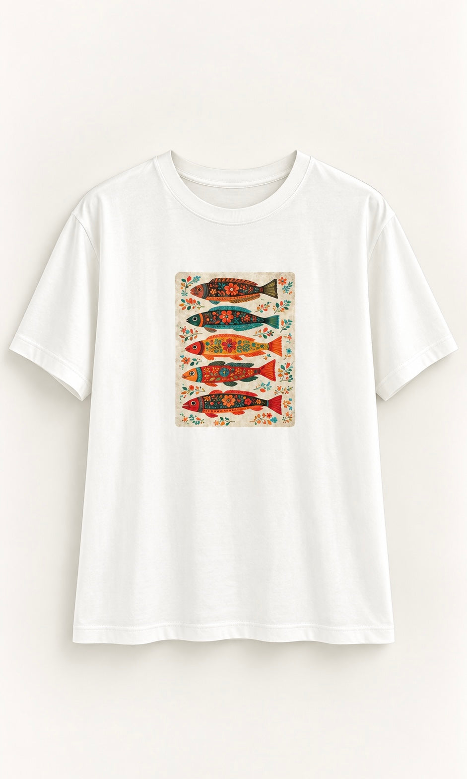 White T-Shirt with Fish Print