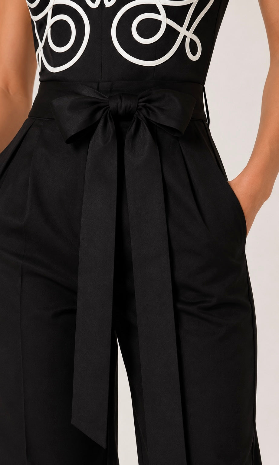 Black Strapless Wide-Leg Jumpsuit with Contrast Detail