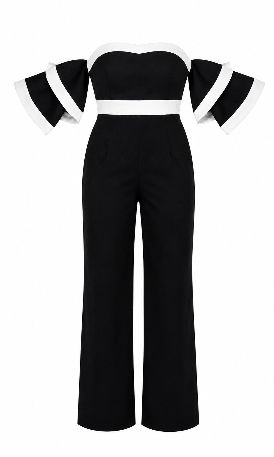 Black & White Off-Shoulder Wide-Leg Jumpsuit