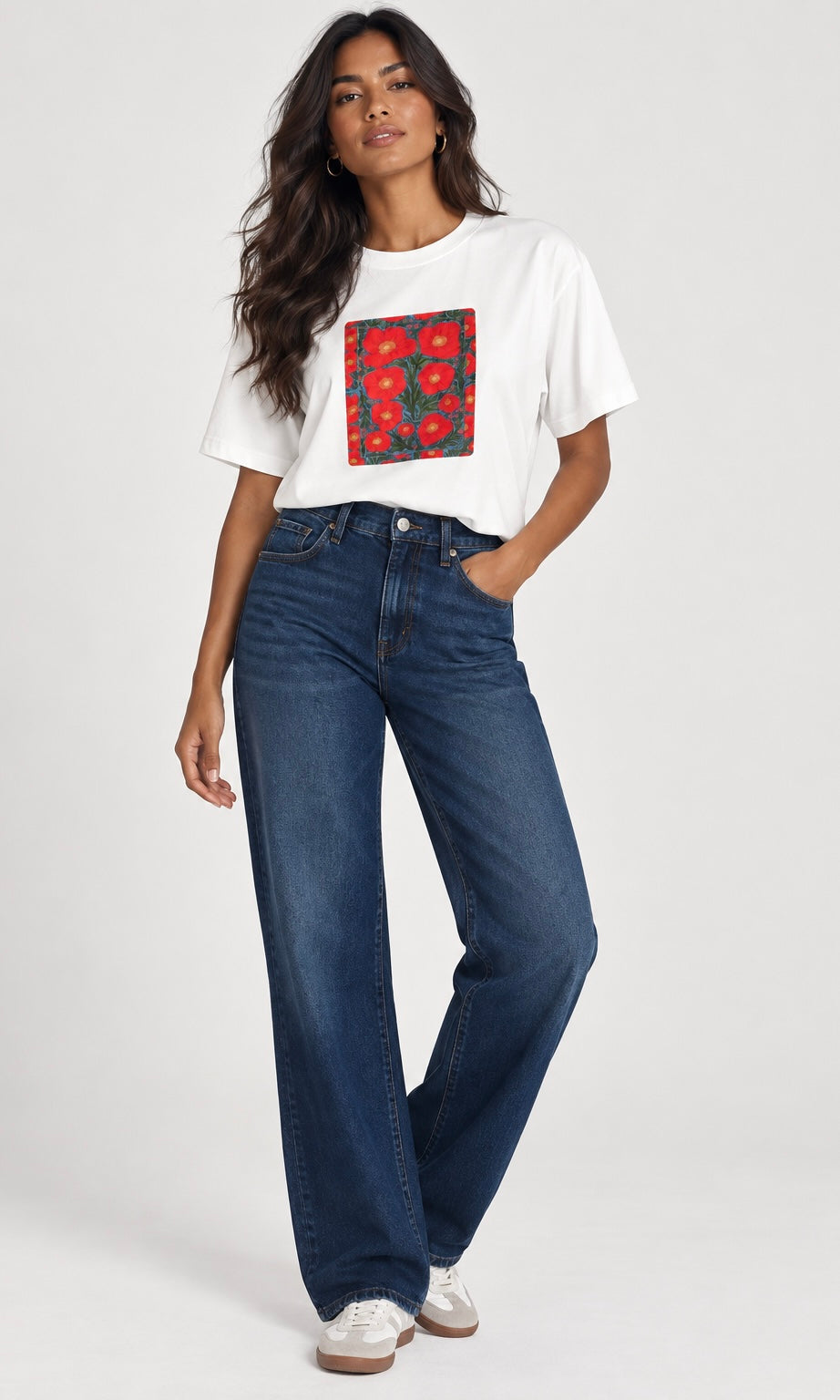White T-Shirt with Floral Print