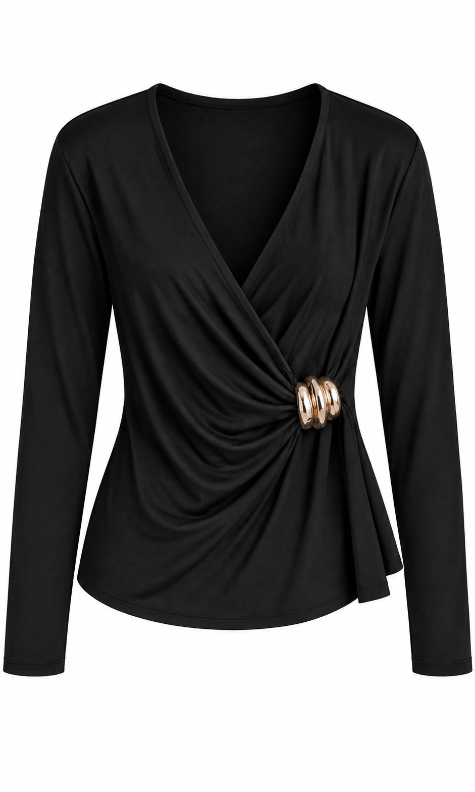 Draped Blouse with Gold Detail