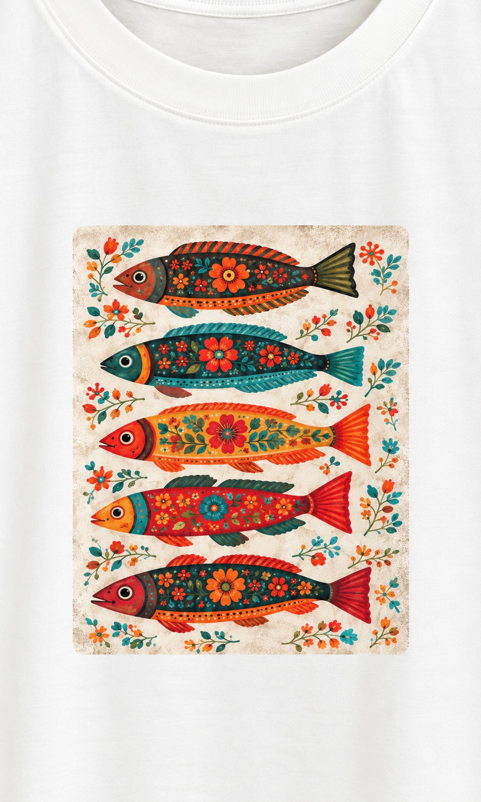 White T-Shirt with Fish Print
