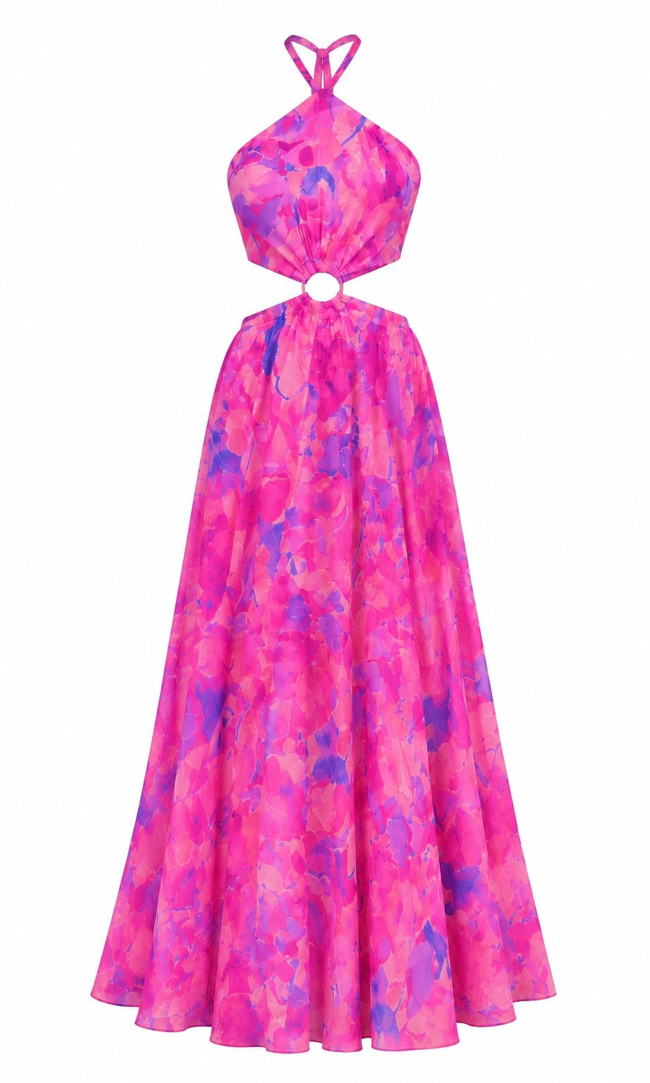 Printed Halter Maxi Dress with Cut-Out