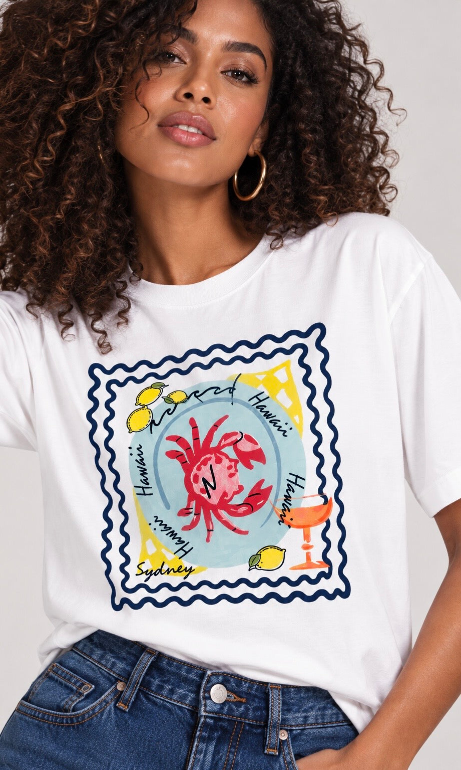 White T-Shirt with Travel Graphic