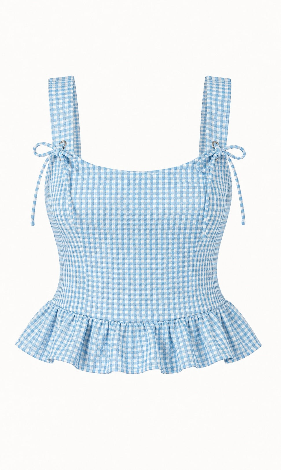 Gingham Peplum Top with Tie Straps