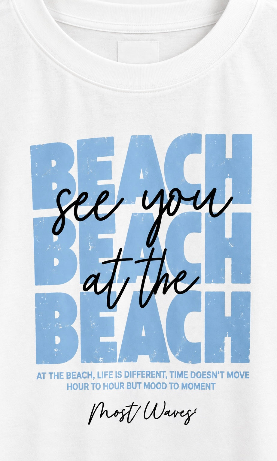 White T-Shirt with Beach Graphic
