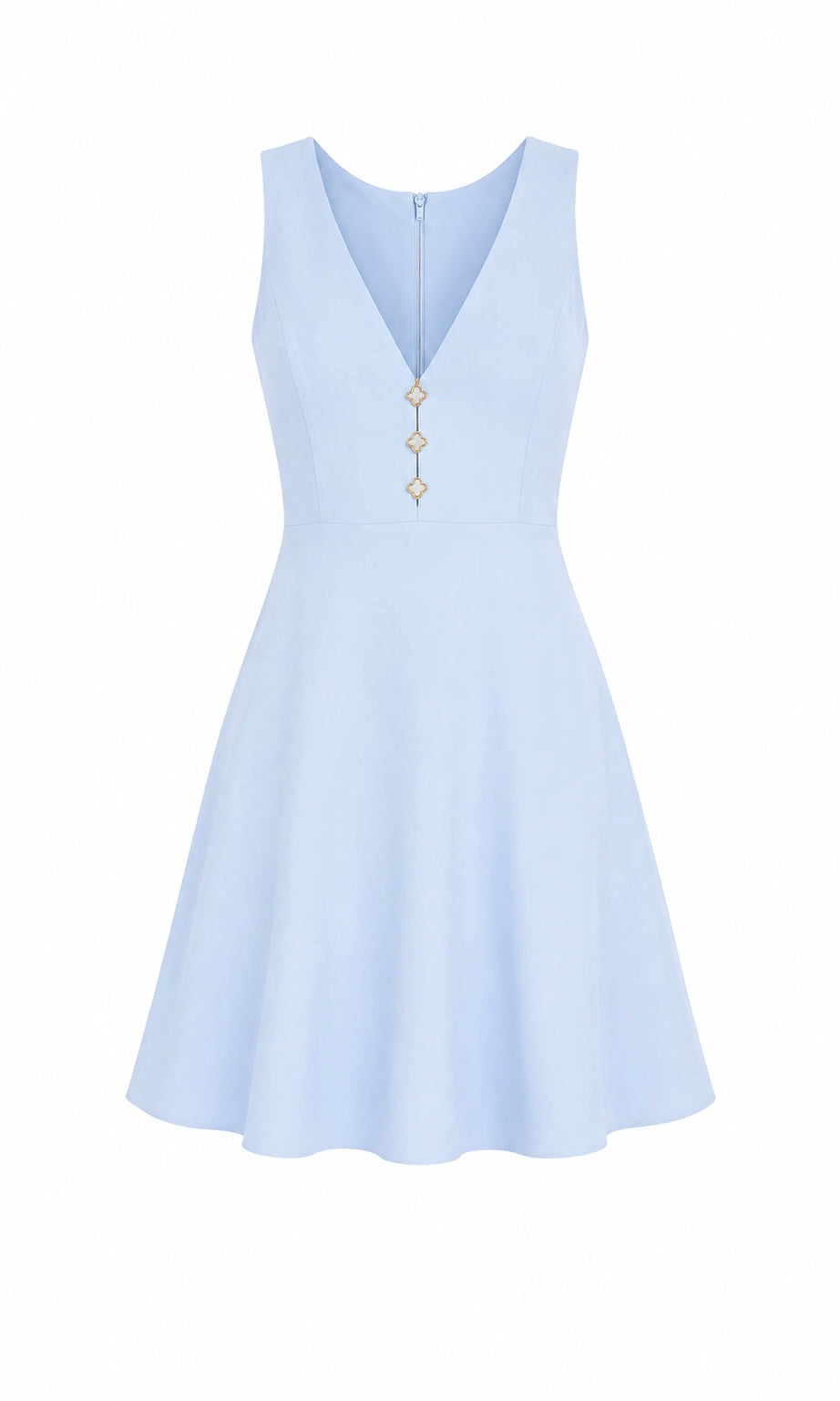 Short V-Neck Dress with Decorative Buttons